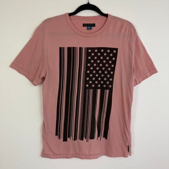 French Connection Crewneck Cotton Black American Flag Print Dust Pink T-Shirt - Picture 1 of 10